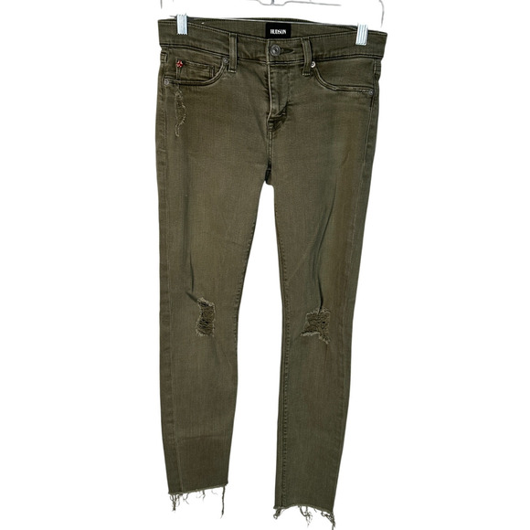 Anthropologie x Hudson 26 Krista $249 Low Rise Skinny Jeans Distressed Ivy Green - Picture 3 of 11